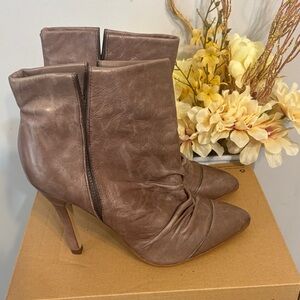 Leather Taupe Heeled Boots